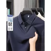 男士假两件POLO衫秋季新款中年纯色休闲纯色打底T恤