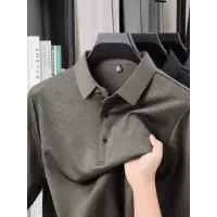 秋冬新款爸爸装男士翻领长袖T恤中年衬衫领POLO衫柔软百搭打底衫