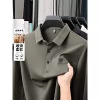 秋冬新款长袖T恤中年衬衫领Polo衫纯色基础百搭打底衫含绵羊毛T恤