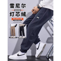 雪尼尔秋天裤子男款加绒保暖运动卫裤宽松束脚男士休闲裤秋冬新款