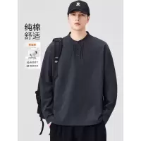 亨利领纯棉长袖T恤男款新款秋季宽松休闲纯色打底衫卫衣