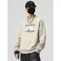 秋季新款宽松圆领长袖卫衣男美式潮牌百搭大码印花打底衫上衣