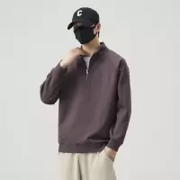 美式半拉链新款卫衣春秋季男士潮流百搭上衣服运动紫色打底衫男