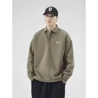 |卫衣男早秋季新款宽松套头长袖POLO衫男士潮流翻领打底衫