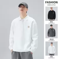 |年春款男士重磅翻领长袖POLO衫时尚休闲卫衣白色上衣
