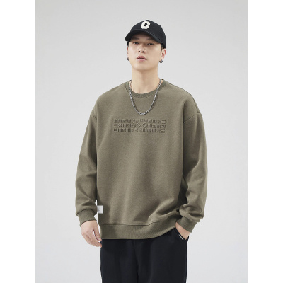 |早秋季款重磅圆领卫衣男士宽松潮牌长袖男青少年针织毛衣