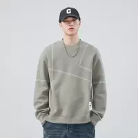 |早秋美式简约线条设计男士圆领长袖卫衣修身宽松百搭版型