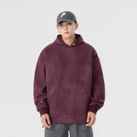 |港风简约早秋宽松复古卫衣纯色连帽上衣新款休闲男情侣款