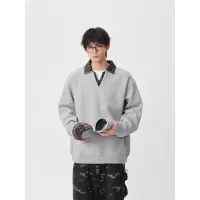 |港风翻领设计感长袖秋款男青少年打底衫卫衣修身宽松潮流