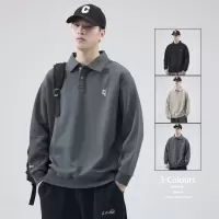 |男装春季polo衫宽松长袖翻领时尚男士百搭青年纽扣卫衣潮