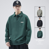 |男装春季新款Polo衫翻领卫衣外穿休闲口袋长袖上衣T恤