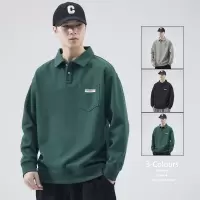 |男装春季新款Polo衫翻领卫衣外穿休闲口袋长袖上衣T恤