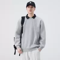 |秋季款高品质男士翻领长袖POLO衫卫衣翻领条纹设计感简约