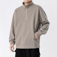 |重磅高领半拉链卫衣男秋冬宽松潮牌纯色休闲男士长袖外套