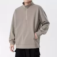 |重磅高领半拉链卫衣男秋冬宽松潮牌纯色休闲男士长袖外套