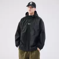 |冲锋衣男日系潮牌宽松连帽春季美式休闲工装夹克外套