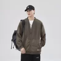 |卫衣男士开衫斜纹春秋款拼接外套V领简约百搭外套男装