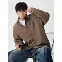 |男士肌理感翻领衬衫早秋季新款潮流美式休闲宽松长袖