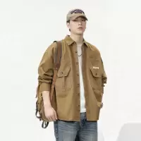 |高级感工装衬衫男士秋冬新款全棉百搭开衫长袖衬衣外套男