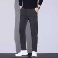 |秋冬加绒直筒休闲裤男士刺绣新潮牌修身商务西裤早秋季新