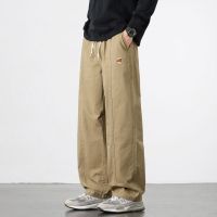 |秋季新款宽松直筒长裤男士美式潮牌拼接松紧腰纯棉休闲裤
