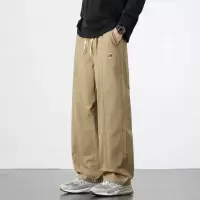 |秋季新款宽松直筒长裤男士美式潮牌拼接松紧腰纯棉休闲裤