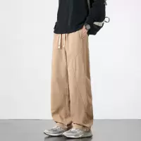|秋季新款宽松直筒长裤男美式潮牌拼接松紧腰纯棉休闲裤