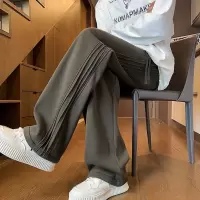 |秋季新款潮流百搭休闲裤针织三条杠条纹直筒长裤宽松微弹