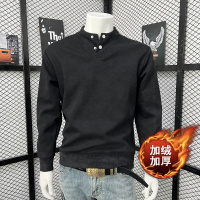 冬季新款小立领套头卫衣男高级简约保暖加绒打底衫圆领长袖上衣潮