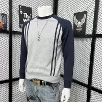 冬季新款男士加绒加厚条纹拼接圆领卫衣帅气时尚百搭韩版打底上衣