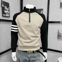 加绒保暖卫衣男士秋冬时尚拼接半拉链立领上衣宽松百搭休闲打底衫