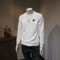 加绒印花卫衣男圆领修身休闲上衣青年套头秋冬季打底衫潮ins欧货