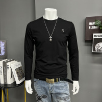 时尚男士长袖T恤新款圆领上衣打底衫修身春秋款内搭时尚字母闪钻