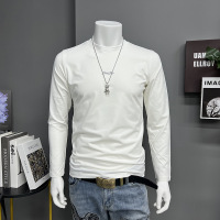 春秋新款男士长袖T恤上衣打底衫舒适透气欧潮男装修身基础款内搭