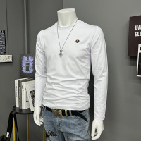 春秋新款男士长袖T恤打底衫小标简约圆领内搭上衣欧货男装时尚潮i