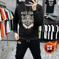 欧洲站加绒重工圆领卫衣男士套头长袖体恤打底衫上衣时尚烫钻潮流