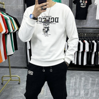 欧货渐变色卫衣男修身圆领套头卡通印花长袖体恤打底衫加绒上衣潮