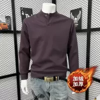 潮牌新款加绒加厚纯色休闲打底男士简约设计青年气质宽松百搭卫衣