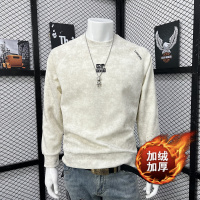 秋冬吊染烧花刺绣冬季圆领加绒加厚保暖卫衣冬男士长袖体恤衫