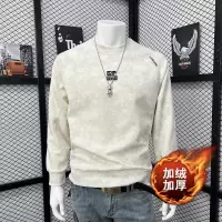 秋冬吊染烧花刺绣冬季圆领加绒加厚保暖卫衣冬男士长袖体恤衫