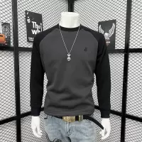 秋冬新款加绒潮流美式街头战马印花长袖T恤男卫衣拼接撞色高级感