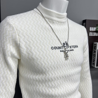 秋冬新款男士圆领毛衣字母提花针织衫潮牌时尚修身圆领套头加厚潮