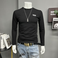 秋季新款修身立体字母男士长袖T恤打底衫休闲时尚潮流百搭体恤衫