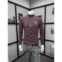 秋季新款长袖T恤半高领烫钻上衣青年时尚潮流修身百搭帅气打底衫t