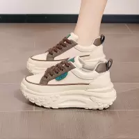 ins韩版皮面低帮老爹鞋女秋季新款透气增高休闲