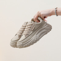 ins韩版皮面低帮老爹鞋女秋季新款透气增高休闲