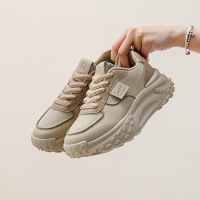 ins韩版皮面低帮老爹鞋女秋季新款透气增高休闲