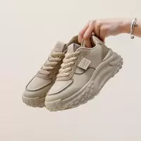 ins韩版皮面低帮老爹鞋女秋季新款透气增高休闲