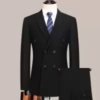 双排扣开叉套装西服男士商务西装韩版修身正装婚礼结婚西服套西男