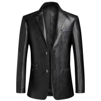 春秋新款男式皮衣西装时尚免烫修身休闲西服男加肥皮衣西服外套潮